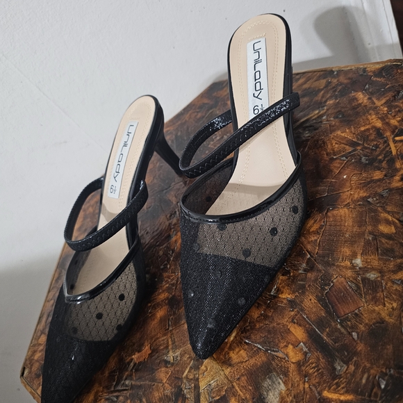 Unlady Black Mesh Women's Heels - Picture 1 of 2